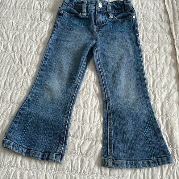 4T vintage western style wide leg, denim jeans + red somebody loves me cardigan - Picture 6 of 15